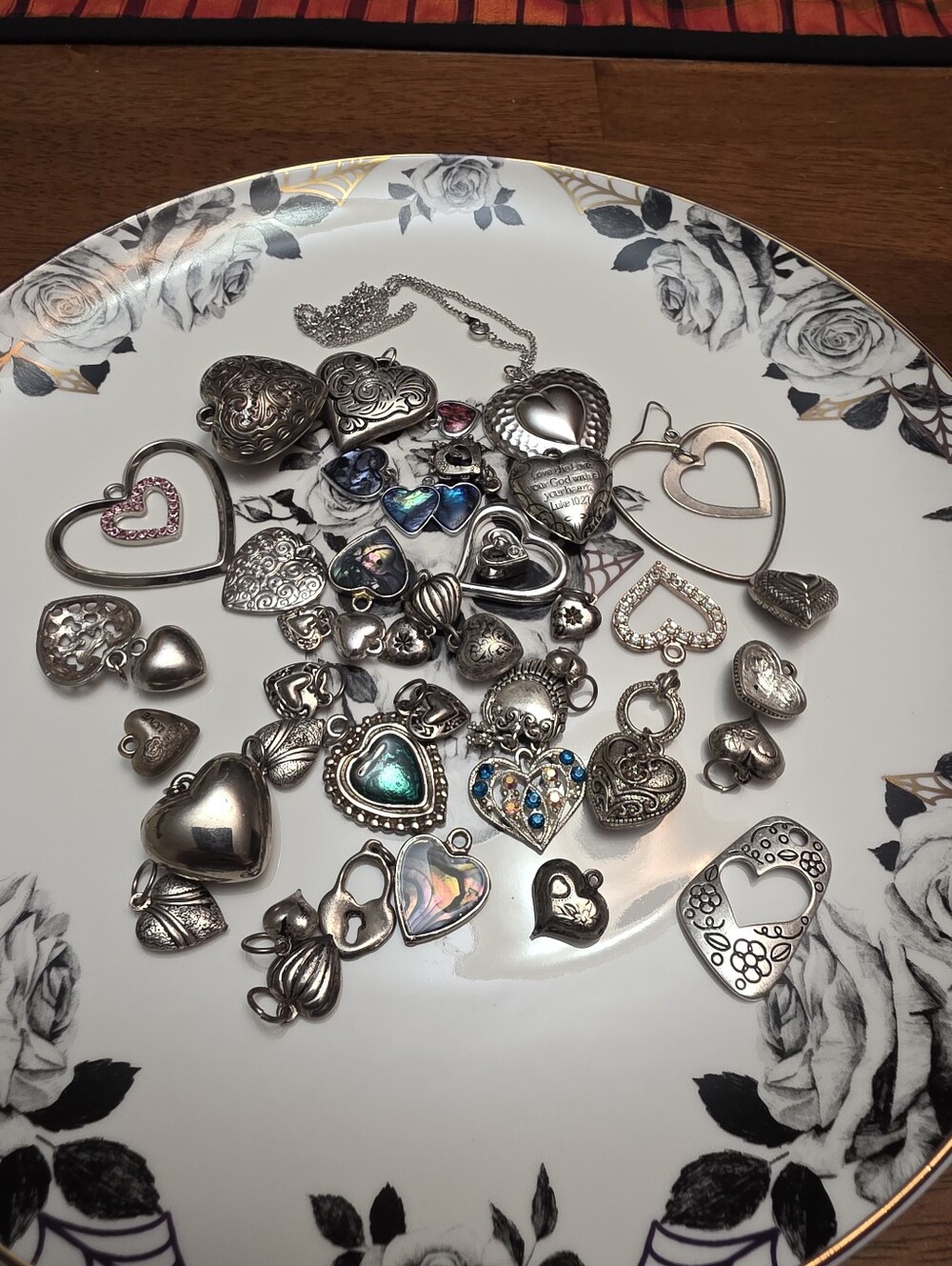 Assorted Vintage/costume Silver Heart Charm Craft Lot Bundle Estate